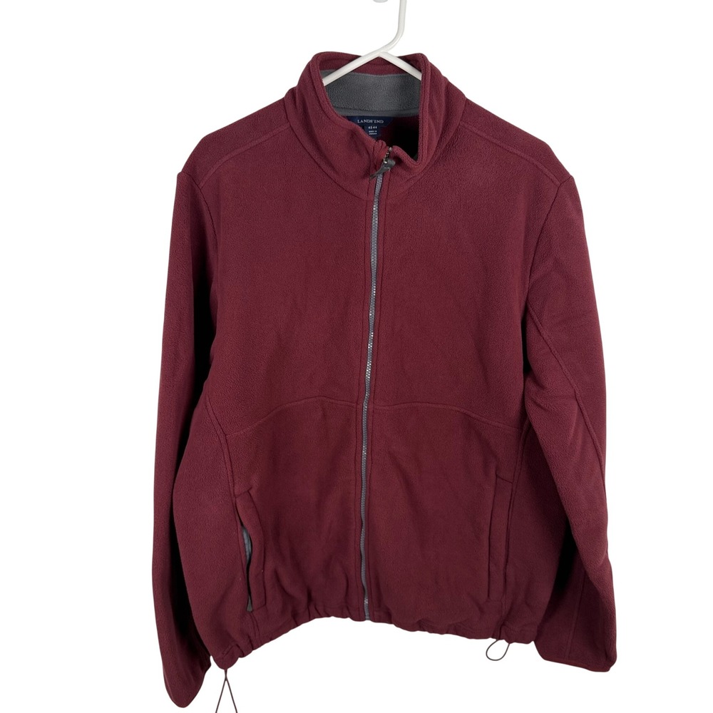 Lands End Mens Large Polartec Aircore 200 Full Zip Fleece Jacket Burgundy Red